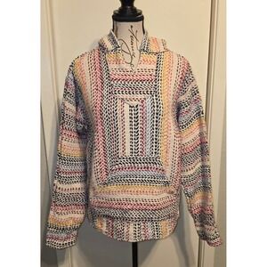 Knott's Berry Farm Baja Hoodie Multi-Color Striped Woven Drug Rug Pullover Small